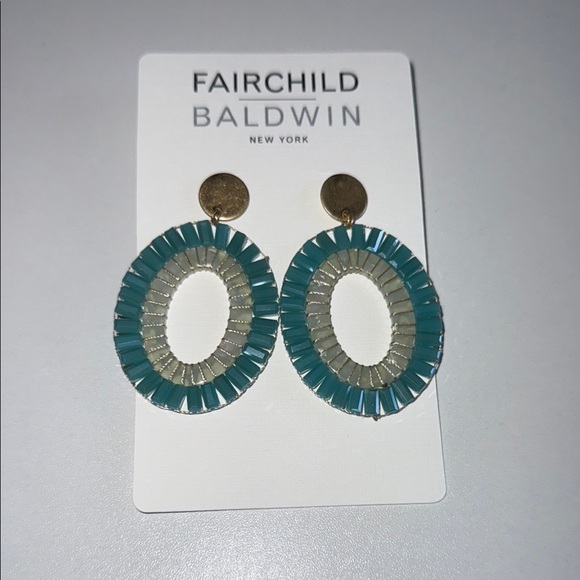 Fairchild Baldwin Teal and Cream Statement Earrings - Picture 1 of 3